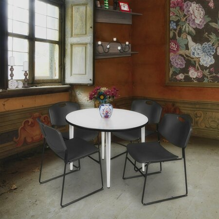 REGENCY Kahlo Round Table & Chair Sets, 36 W, 36 L, 29 H, Wood, Metal, Polypropylene Top, White TPL36RNDWHCM44BK